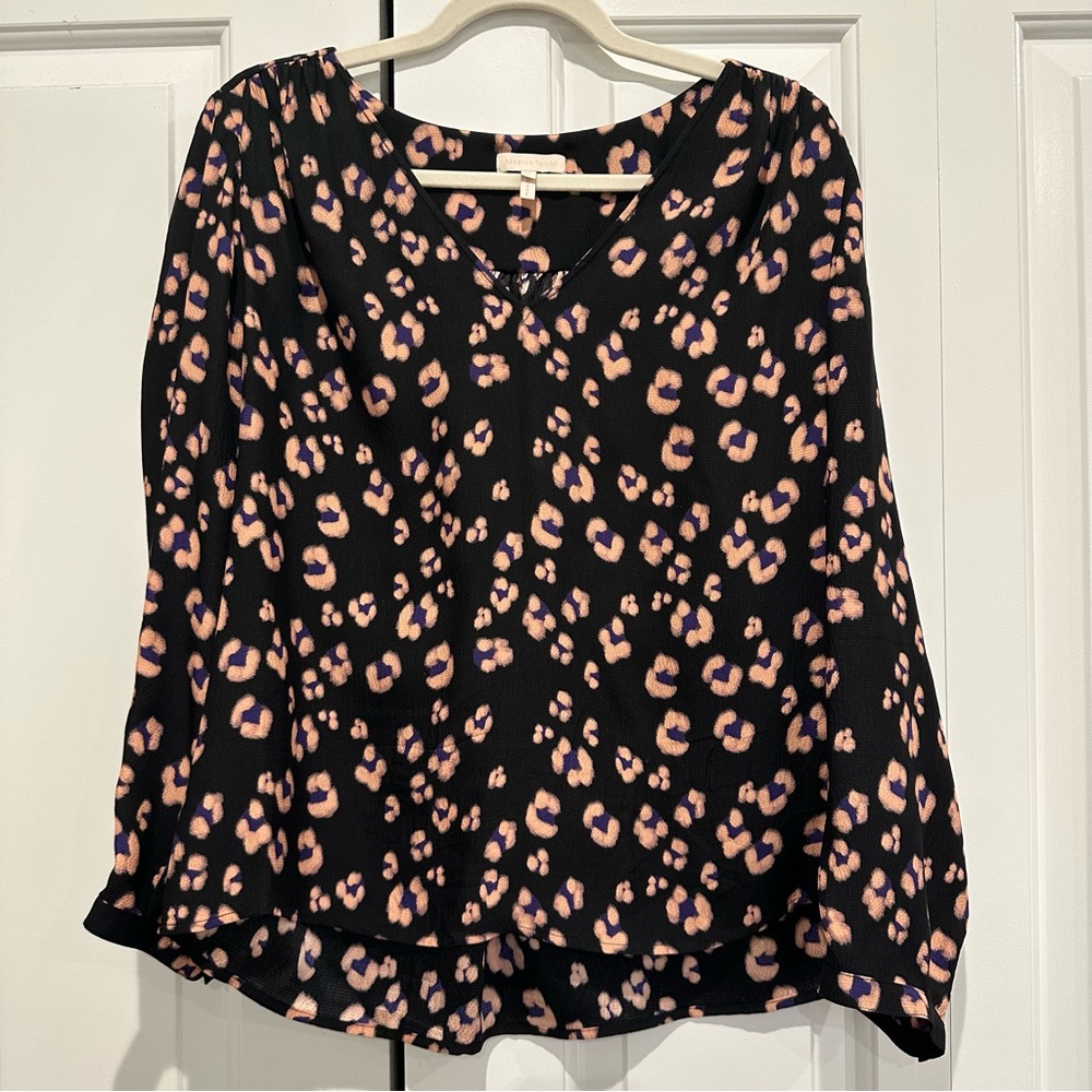 Rebecca Taylor Silk V-neck Cheetah Blouse